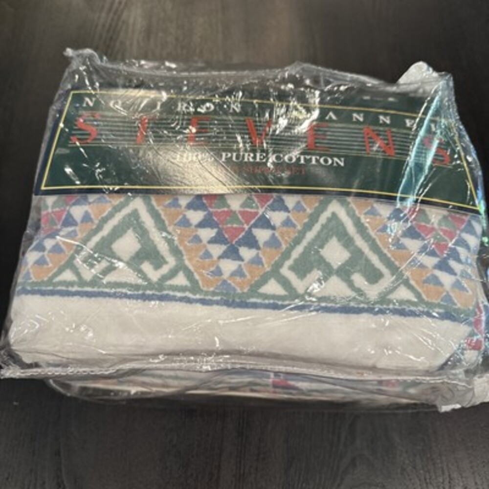 Stevens sheet Set twin 100% flannel cotton no irontee Pee Aztec Pattern 1990s